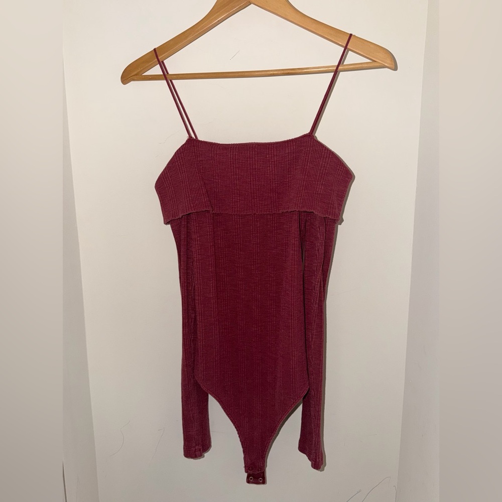 Aerie Burgundy Ribbed Bodysuit